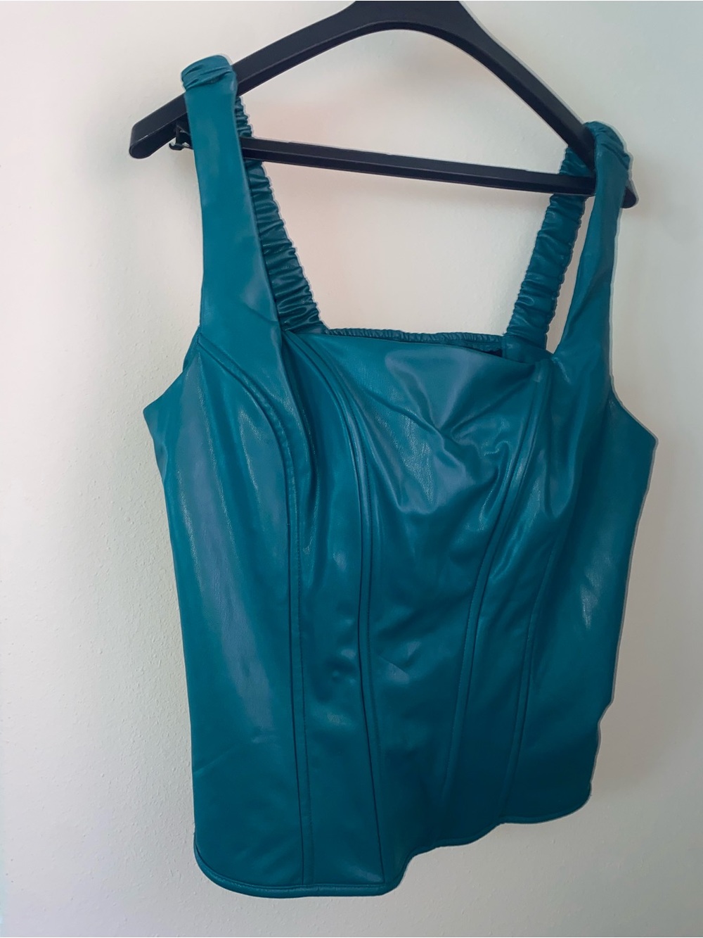 BOLD elements Teal Faux Leather Ruched Strap Tank